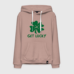Толстовка-худи хлопковая мужская Get lucky, цвет: пыльно-розовый