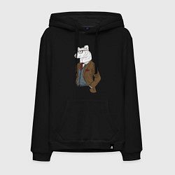 Толстовка-худи хлопковая мужская Медведь в пиджаке, цвет: черный