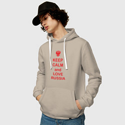 Толстовка-худи хлопковая мужская Keep Calm & Love Russia, цвет: миндальный — фото 2