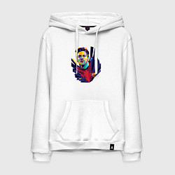 Толстовка-худи хлопковая мужская Messi Art, цвет: белый