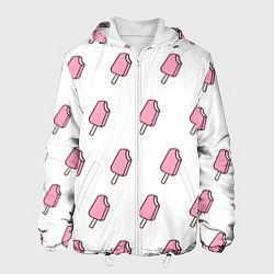 Куртка с капюшоном мужская Мороженое розовое, цвет: 3D-белый