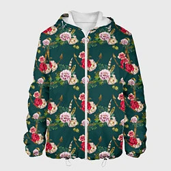 Куртка с капюшоном мужская Цветы и бабочки 7, цвет: 3D-белый