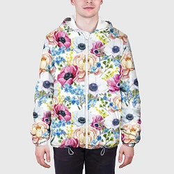 Куртка с капюшоном мужская Цветы и бабочки 10, цвет: 3D-белый — фото 2