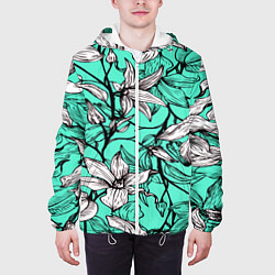 Куртка с капюшоном мужская Бирюзовые лилии, цвет: 3D-белый — фото 2