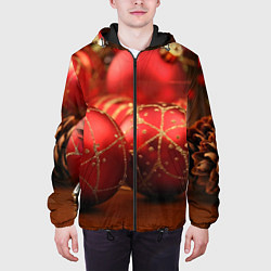 Куртка с капюшоном мужская Красные украшения, цвет: 3D-черный — фото 2