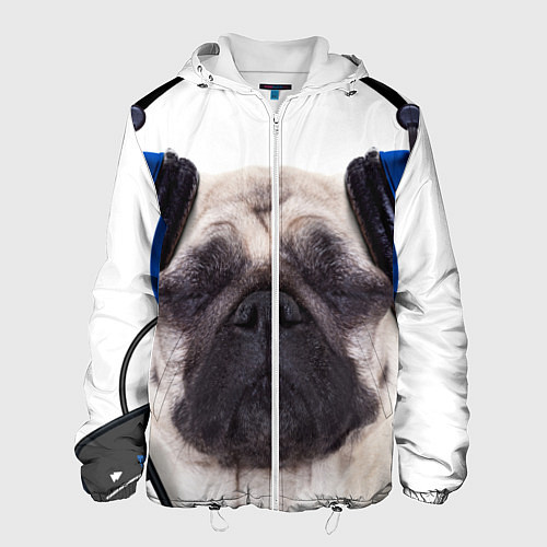 Мужская куртка Мопс в наушниках / 3D-Белый – фото 1
