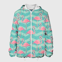 Куртка с капюшоном мужская Flamingo Pattern, цвет: 3D-белый