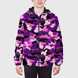 Куртка с капюшоном мужская Камуфляж: фиолетовый/розовый, цвет: 3D-черный — фото 2