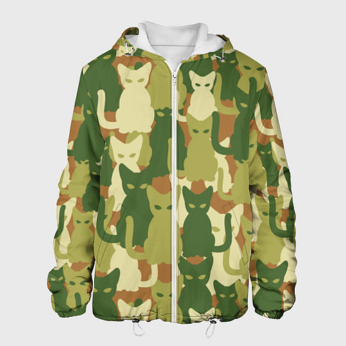Мужская куртка Камуфляж- зелёные кошки / 3D-Белый – фото 1