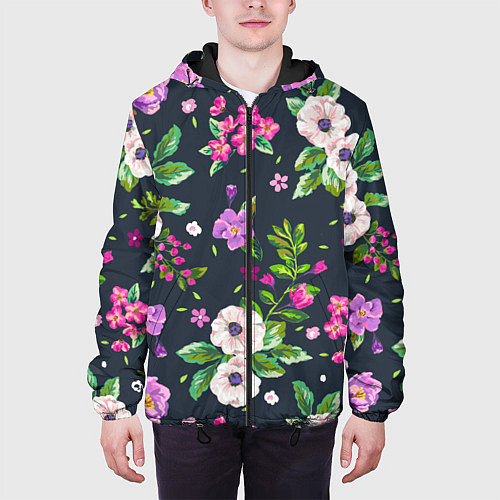 Мужская куртка Пурпурные цветы / 3D-Черный – фото 3