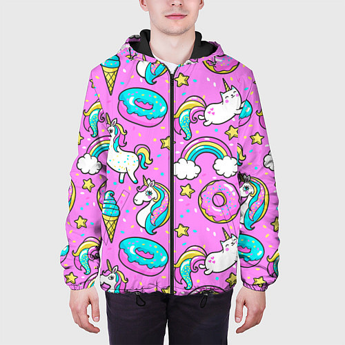 Мужская куртка Сказочные единороги / 3D-Черный – фото 3