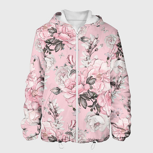 Мужская куртка Розовые розы / 3D-Белый – фото 1
