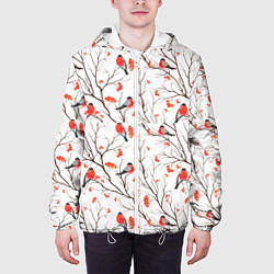 Куртка с капюшоном мужская Снегири в зимнем лесу, цвет: 3D-белый — фото 2
