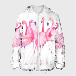 Куртка с капюшоном мужская Фламинго розовый на белом, цвет: 3D-белый