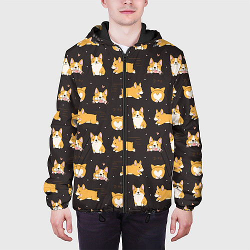 Мужская куртка Вельш корги бемброк - забавные щенки паттерн / 3D-Черный – фото 3