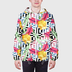 Куртка с капюшоном мужская Летняя абстракция, цвет: 3D-белый — фото 2
