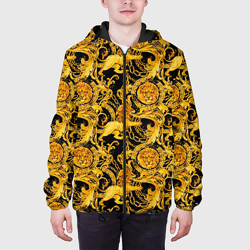 Мужская куртка Львы золотые узоры / 3D-Черный – фото 3