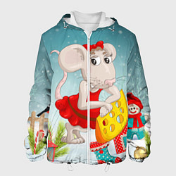 Куртка с капюшоном мужская Милая мышка с сыром, цвет: 3D-белый