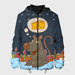 Куртка с капюшоном мужская Мышка мечтает о сыре, цвет: 3D-черный