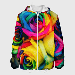 Куртка с капюшоном мужская Разноцветные розы, цвет: 3D-белый