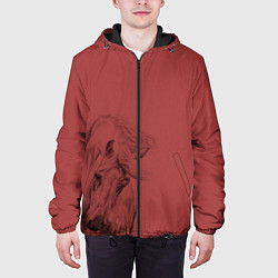 Куртка с капюшоном мужская Конь на красном фоне, цвет: 3D-черный — фото 2