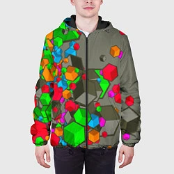 Куртка с капюшоном мужская Кубики, цвет: 3D-черный — фото 2
