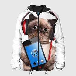 Куртка с капюшоном мужская Кот в наушниках, цвет: 3D-черный