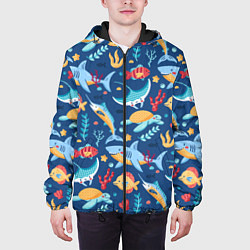 Куртка с капюшоном мужская Подводный арт, цвет: 3D-черный — фото 2