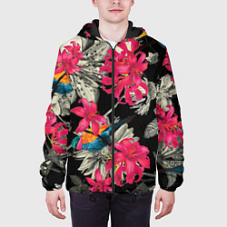 Куртка с капюшоном мужская Цветы, цвет: 3D-черный — фото 2