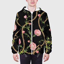 Куртка с капюшоном мужская Versace Золотая цепь и розы, цвет: 3D-белый — фото 2