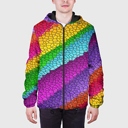 Куртка с капюшоном мужская Яркая мозаика радуга диагональ, цвет: 3D-черный — фото 2