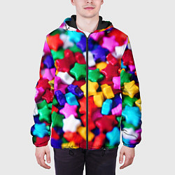 Куртка с капюшоном мужская Разноцветные звездочки звезды, цвет: 3D-черный — фото 2