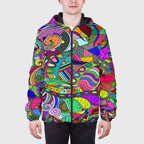 Мужская куртка Дудлы узор разноцветный хиппи / 3D-Черный – фото 3