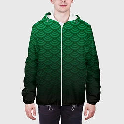 Куртка с капюшоном мужская Узор зеленая чешуя дракон, цвет: 3D-белый — фото 2
