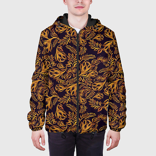 Мужская куртка Лето золото цветы узор / 3D-Черный – фото 3