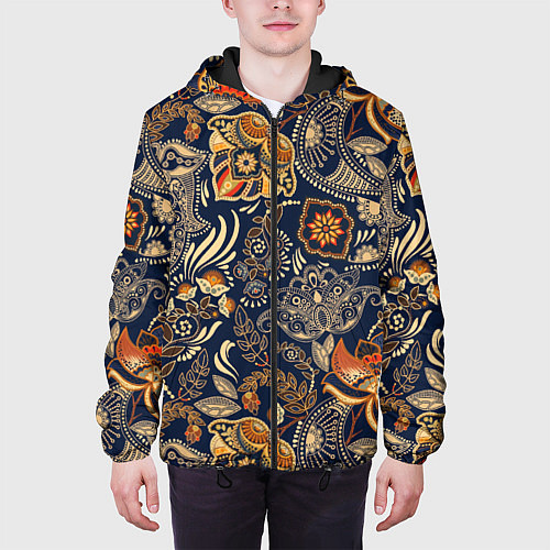 Мужская куртка Узор орнамент цветы этно / 3D-Черный – фото 3
