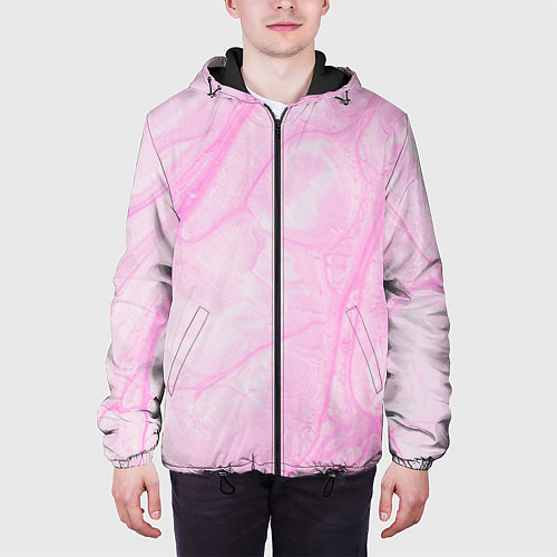 Мужская куртка Розовые разводы краска зефир / 3D-Черный – фото 3