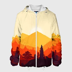 Куртка с капюшоном мужская Горы закат пейзаж лиса арт, цвет: 3D-белый