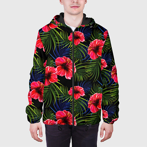 Мужская куртка Тропические цветы и листья / 3D-Черный – фото 3
