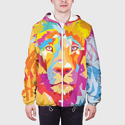 Куртка с капюшоном мужская Акварельный лев, цвет: 3D-белый — фото 2