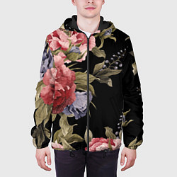 Куртка с капюшоном мужская Цветы, цвет: 3D-черный — фото 2