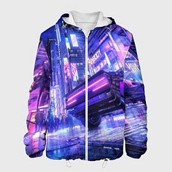 Куртка с капюшоном мужская Cyberpunk city, цвет: 3D-белый