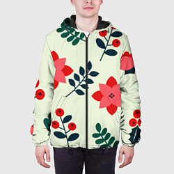 Куртка с капюшоном мужская Цветы, ягоды, листья, цвет: 3D-черный — фото 2