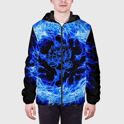 Мужская куртка Лев в синем пламени / 3D-Черный – фото 3