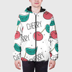 Куртка с капюшоном мужская Вишенки Cherry, цвет: 3D-черный — фото 2