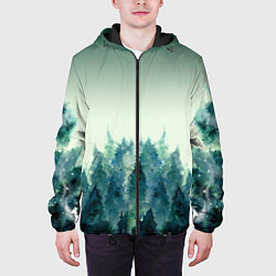 Куртка с капюшоном мужская Акварельный лес градиент, цвет: 3D-черный — фото 2