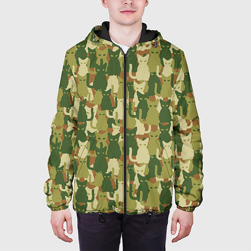 Мужская куртка Камуфляж из котов / 3D-Черный – фото 3
