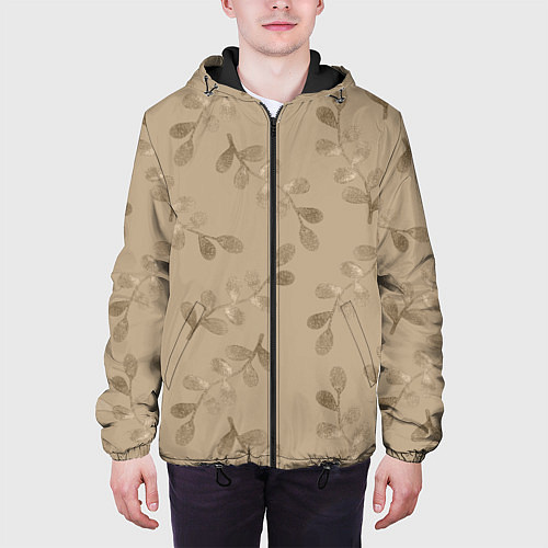 Мужская куртка Листья на бежевом фоне / 3D-Черный – фото 3