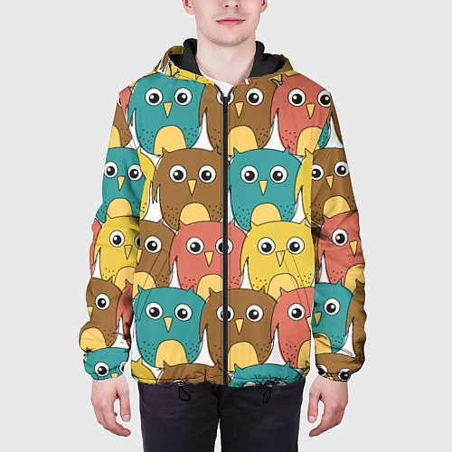 Мужская куртка Разноцветные совы / 3D-Черный – фото 3