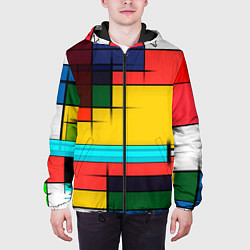 Куртка с капюшоном мужская Абстрактные фигуры цвета, цвет: 3D-черный — фото 2